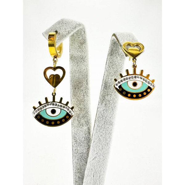 Gold Göz Detaylı Sallantılı Küpe